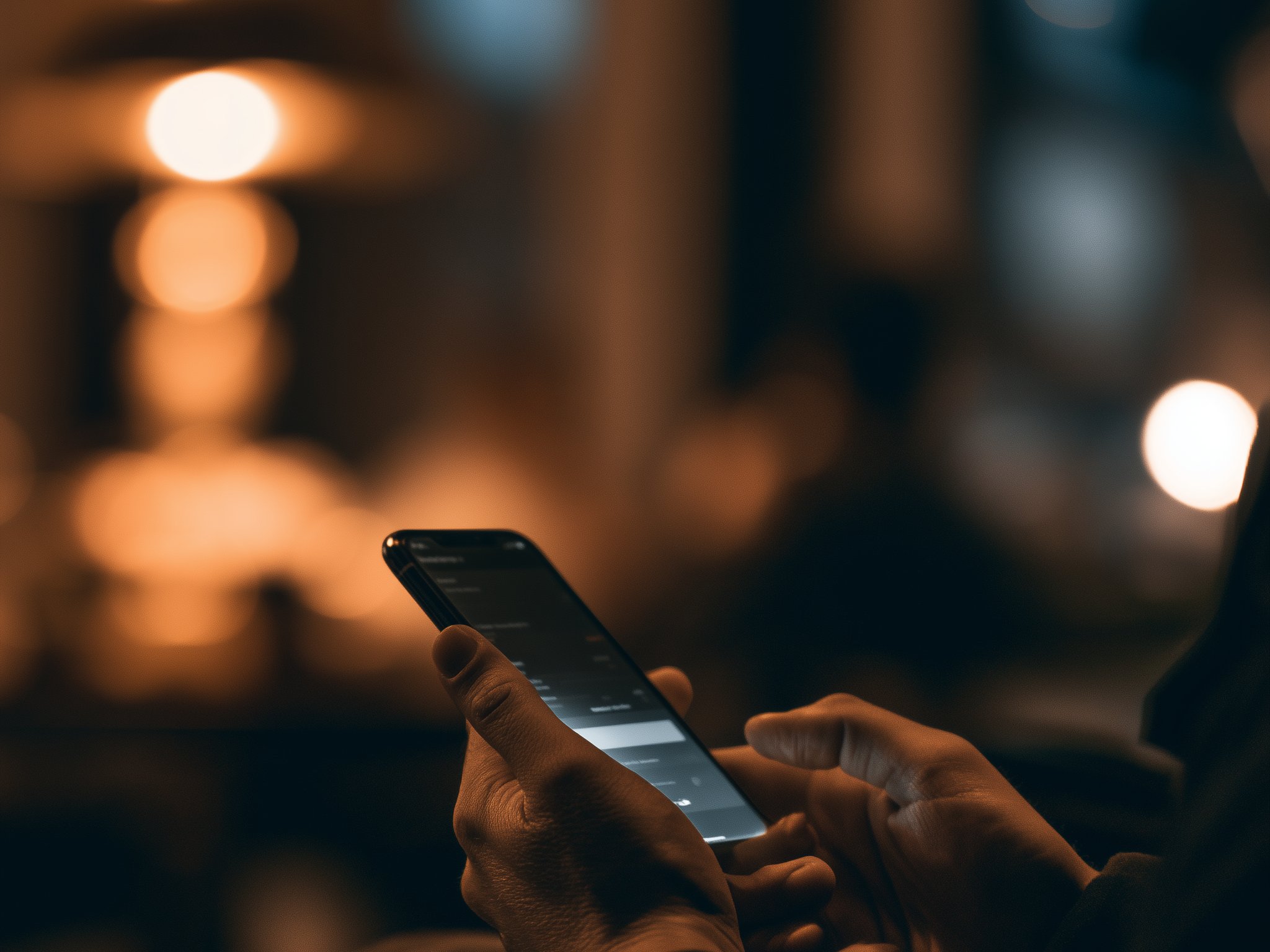 A phone held in hand at night, screen glowing